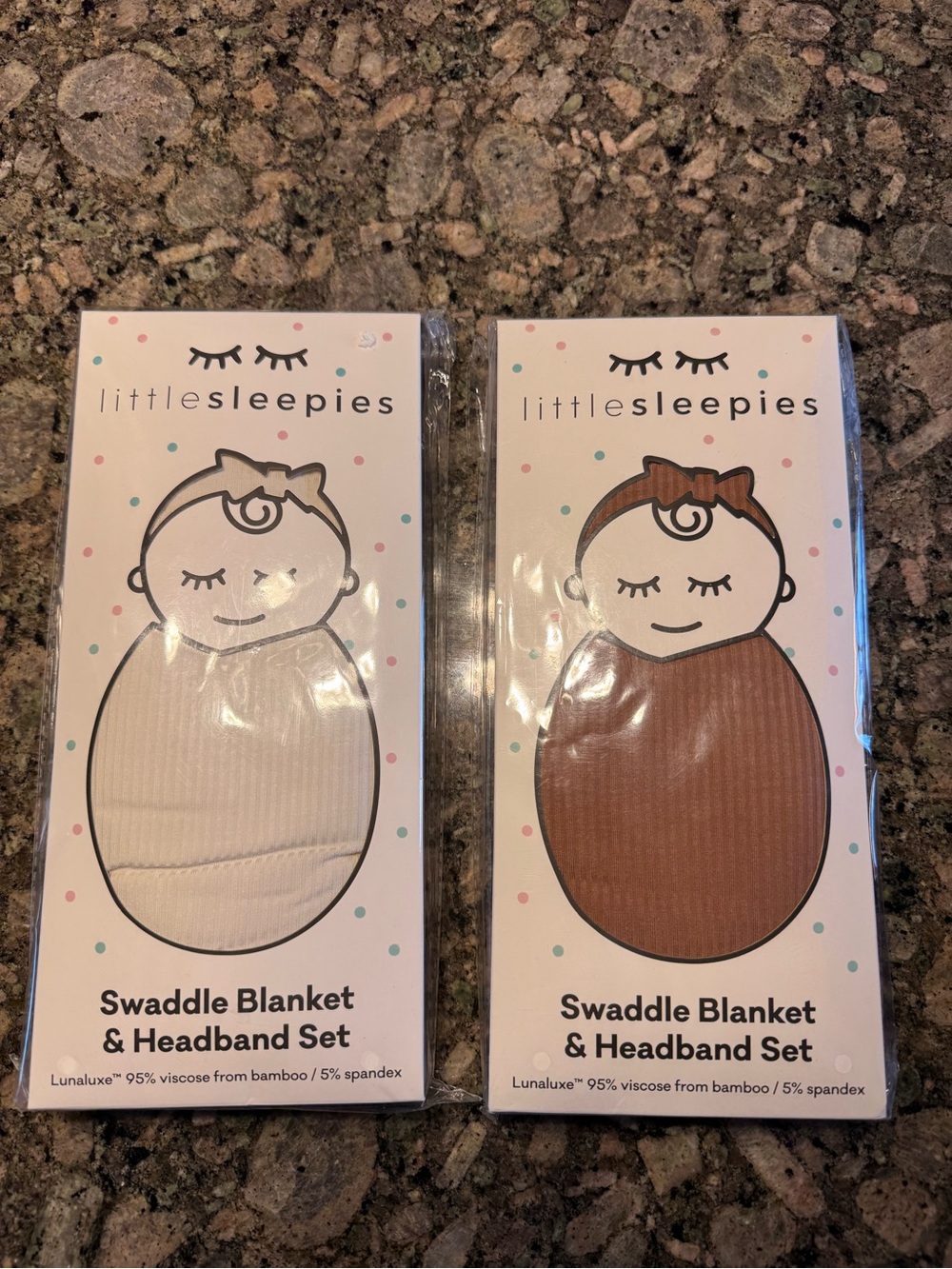 Little Sleepies Swaddle Blanket & Headband Set - Ivory and Rust